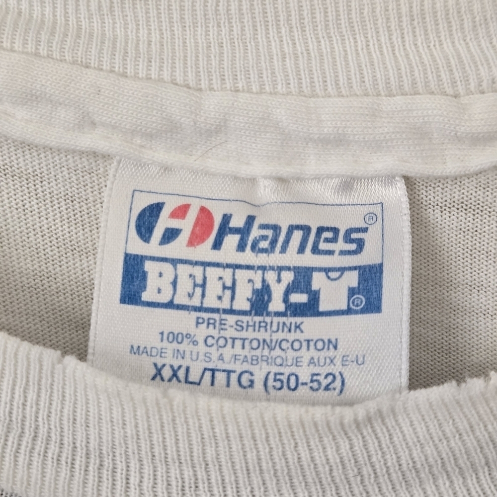 Vintage 90s Single Stitch Y2K Laurel & Hardy Hanes Beefy-T White Graphic T-Shirt - Picture 4 of 6
